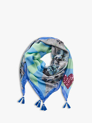 Betty Barclay Sequin Heart Floral Scarf, Blue/Multi
