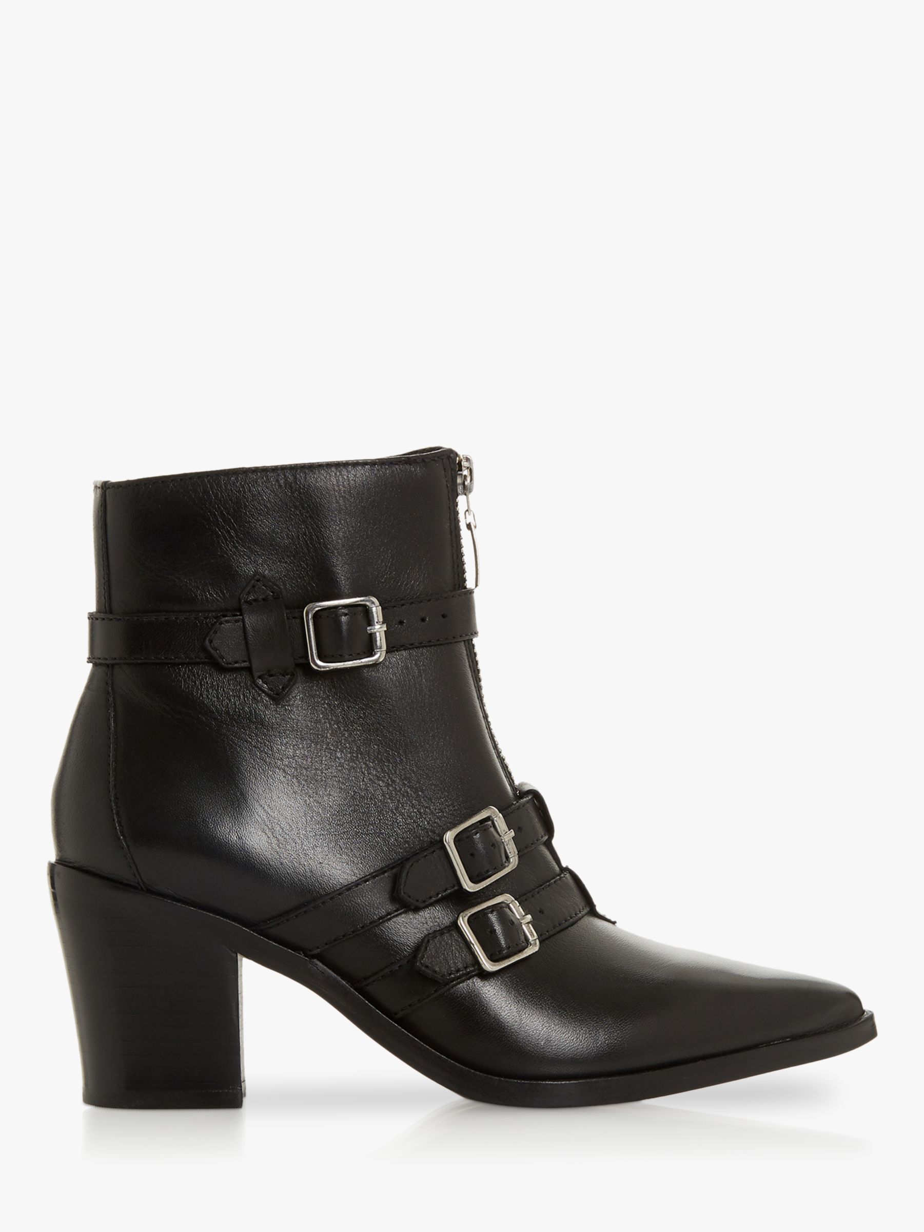 Dune Princely Block Heel Ankle Boots, Black Leather