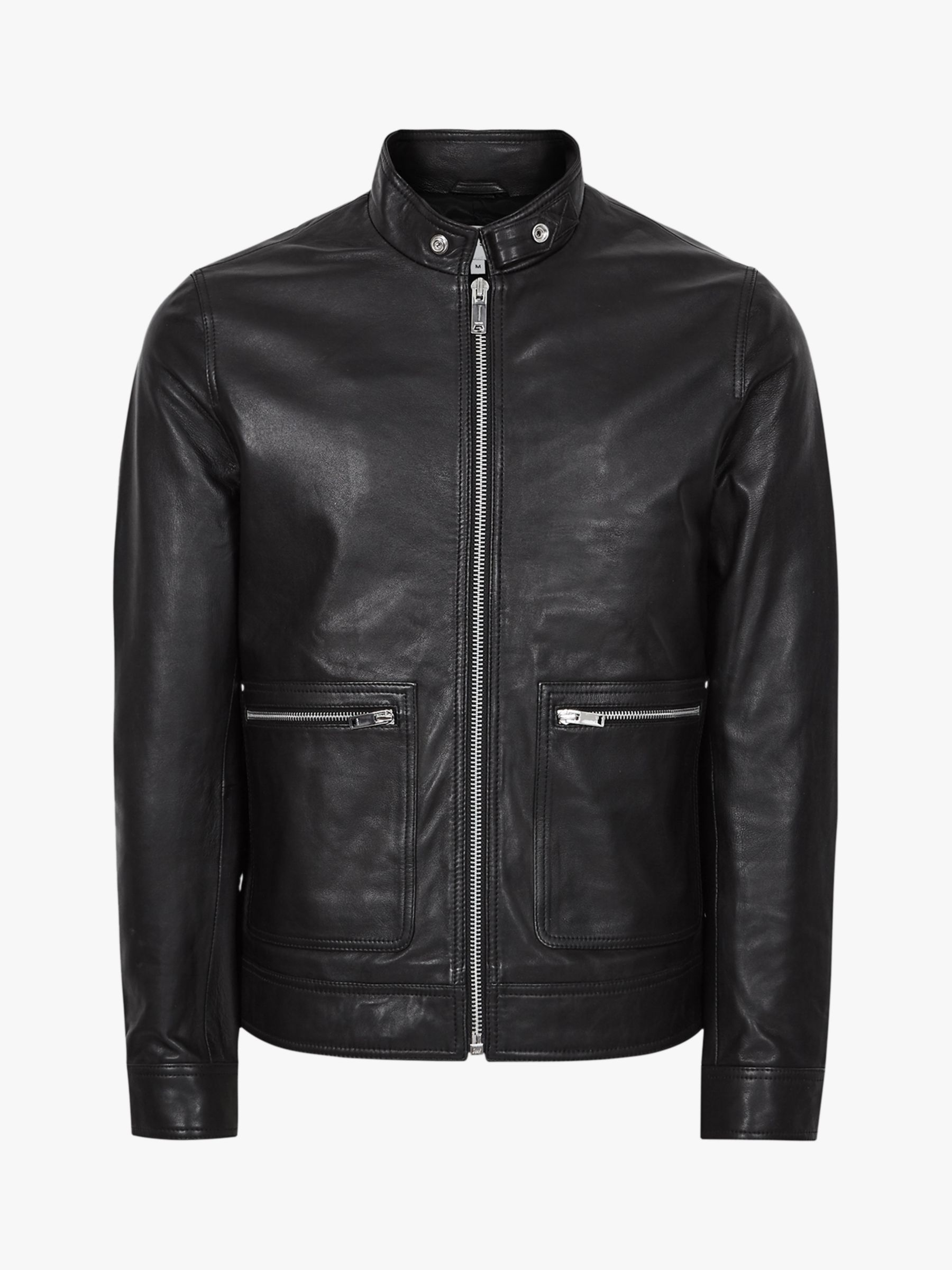 Reiss Martel Leather Bomber Jacket, Black at John Lewis & Partners