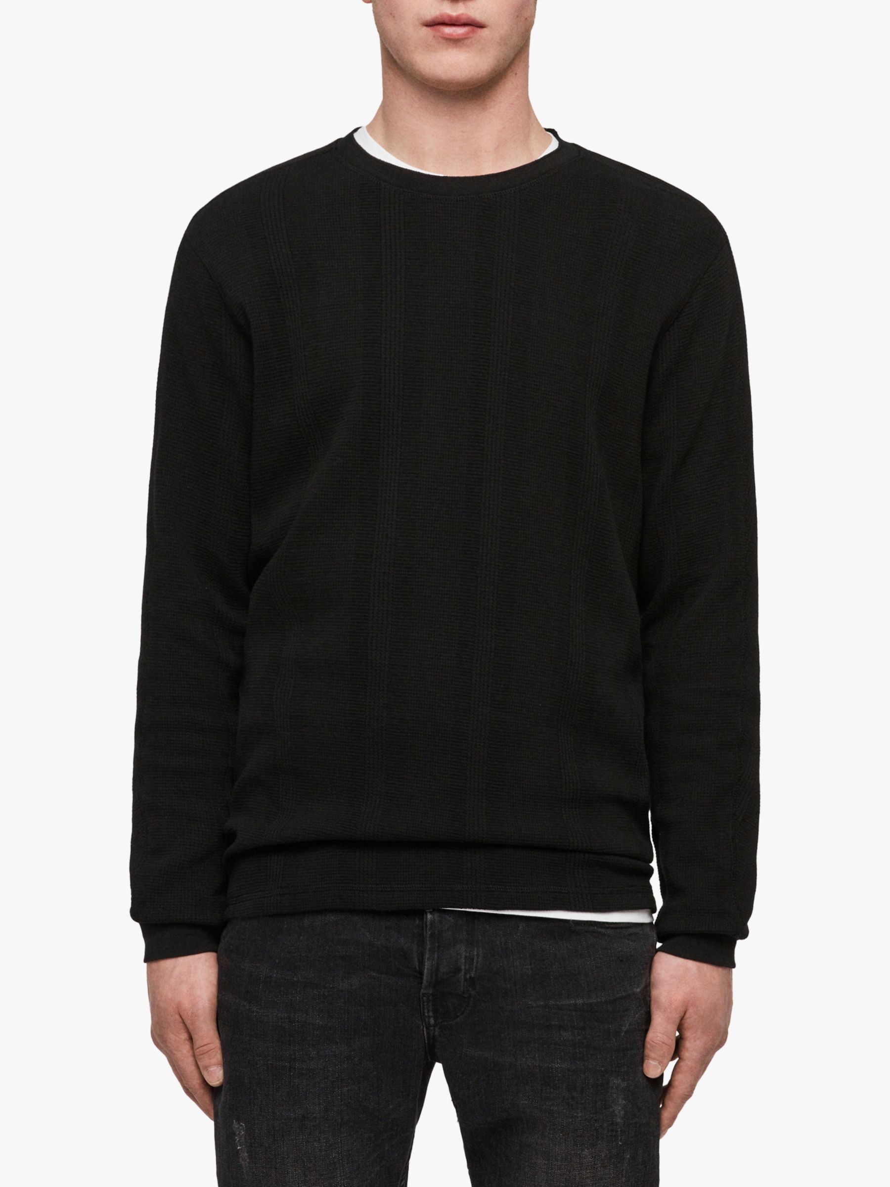 AllSaints Jared Ribbed Waffle Knit Jumper, Jet Black at John Lewis ...