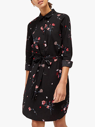 Warehouse Floral Shirt Dress, Black