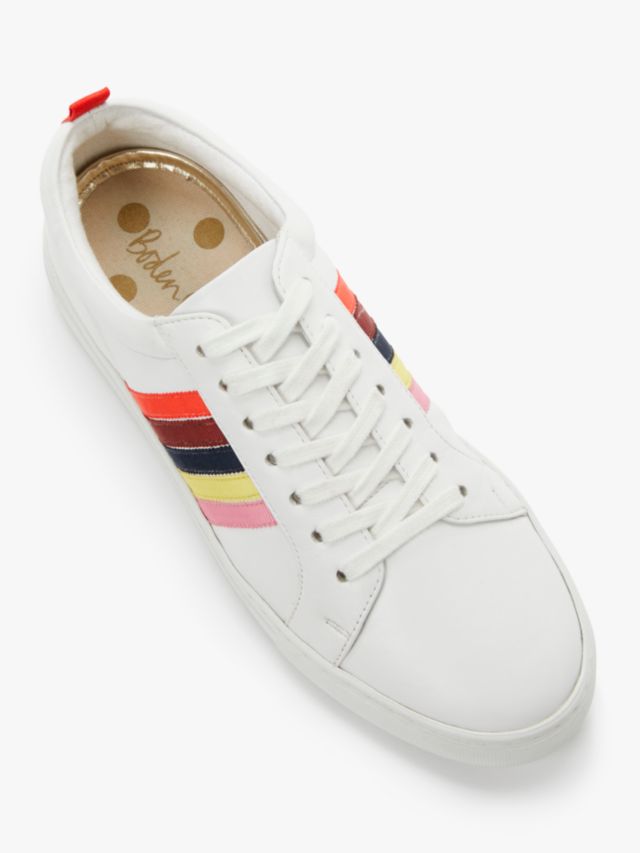 Boden Classic Lace Up Trainers, White/Rainbows Leather, 4