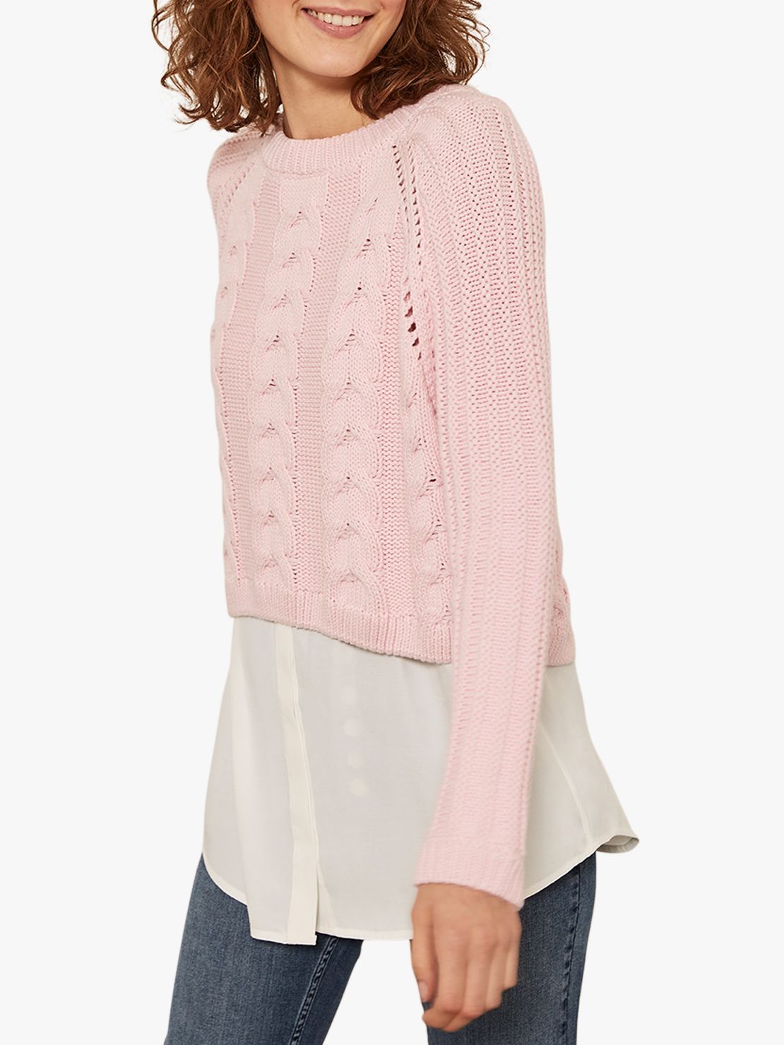 Mint Velvet Dual Layer Cable Knit Jumper, Light Pink