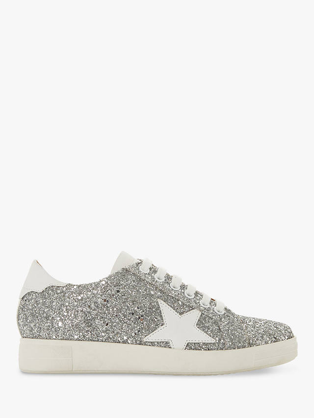 Dune Edris Glitter Lace Up Star Trainers, Silver Leather at John Lewis ...
