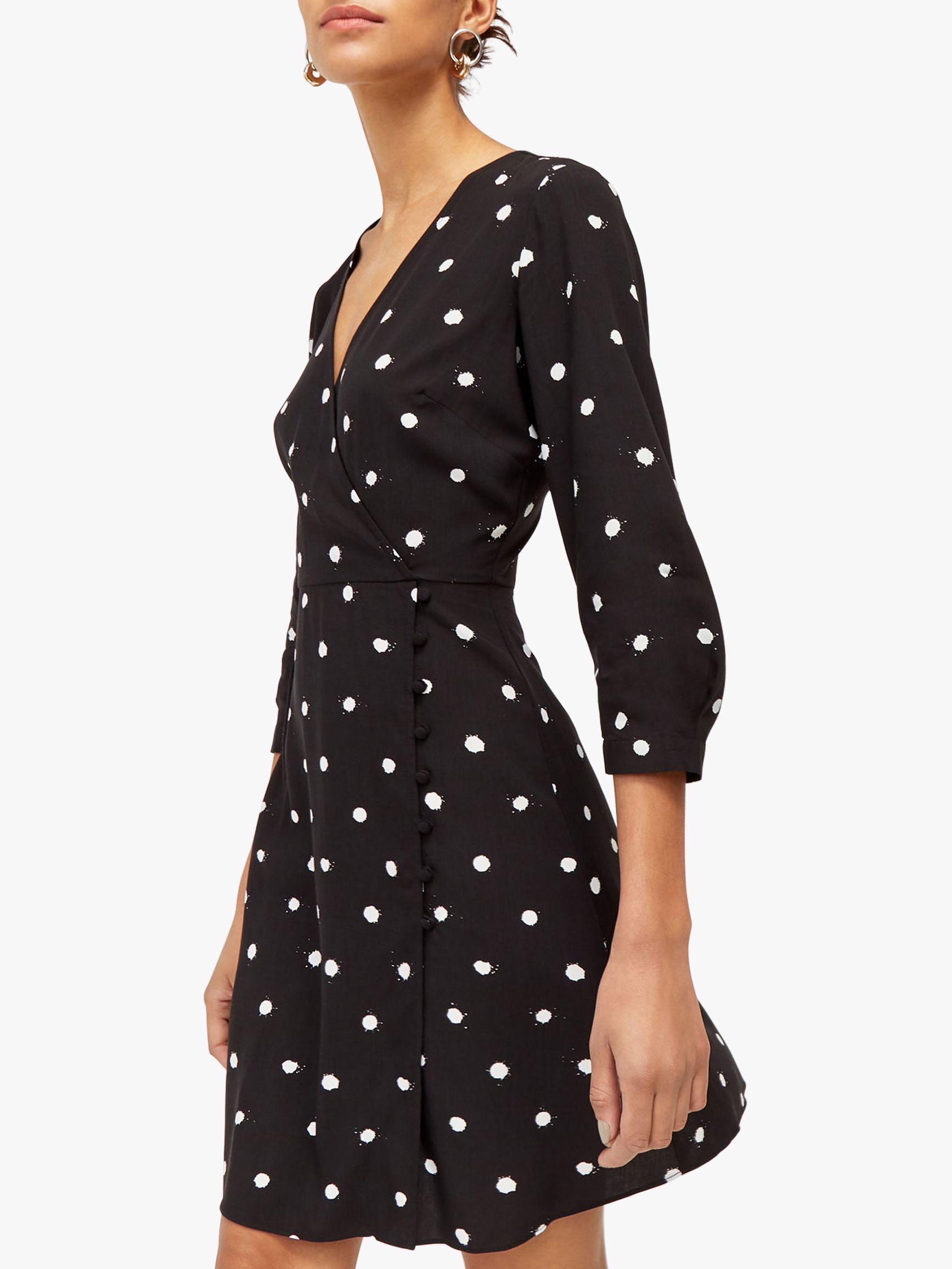 black and white spotted wrap dress