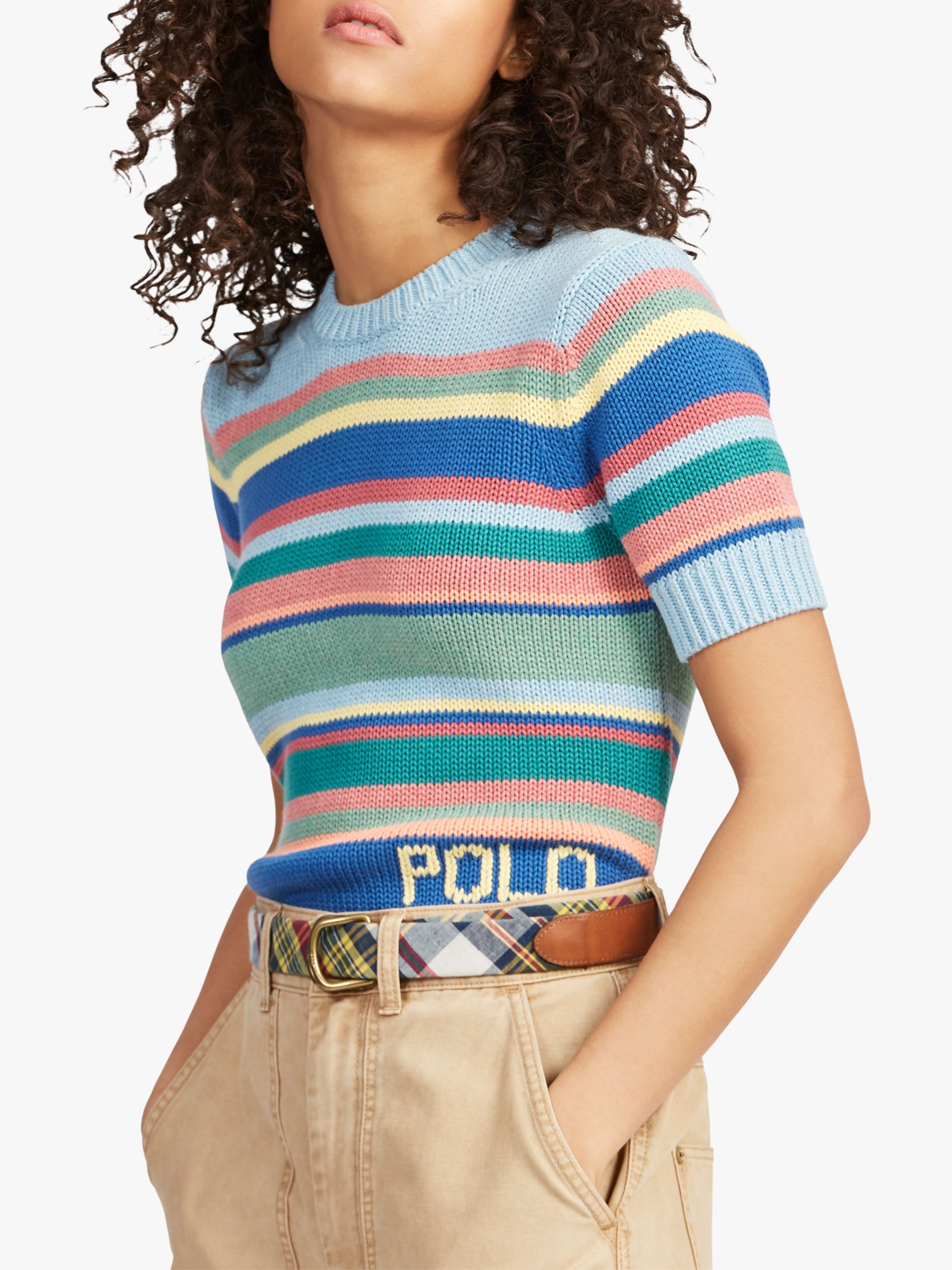 Polo Ralph Lauren Stripe Short Sleeve Jumper, Blue/Multi, XS