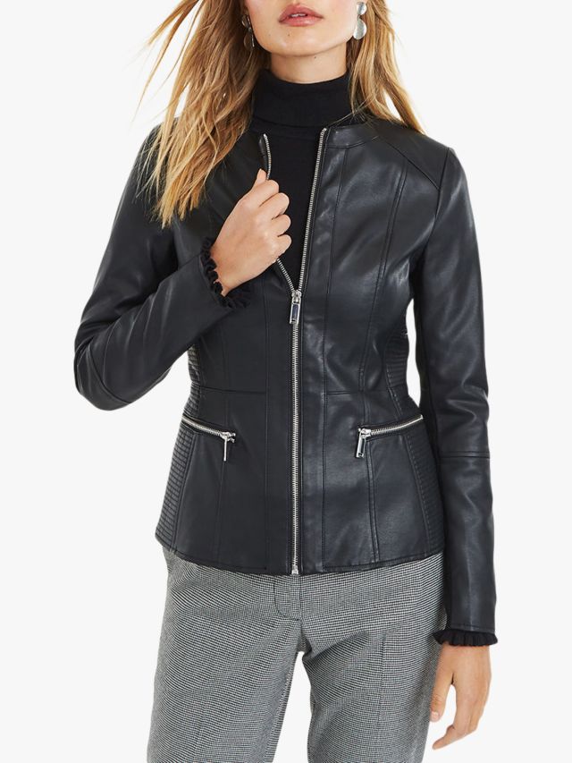 No collar hotsell leather jacket womens