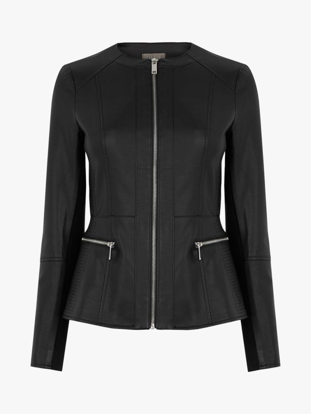 Collarless leather 2024 jacket womens