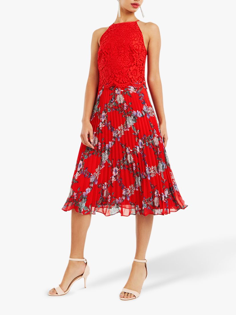 oasis red pleated dress