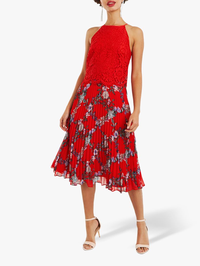 oasis red pleated dress