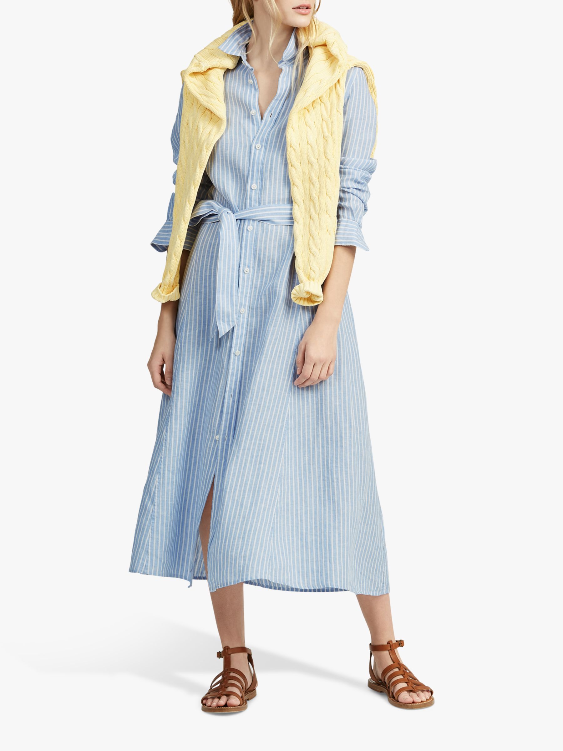 Polo Ralph Lauren Linen Stripe Midi Shirt Dress