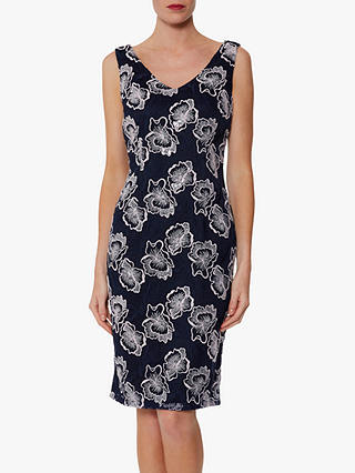 Gina Bacconi Amoria Embroidered Lace Shift Dress, Spring Navy