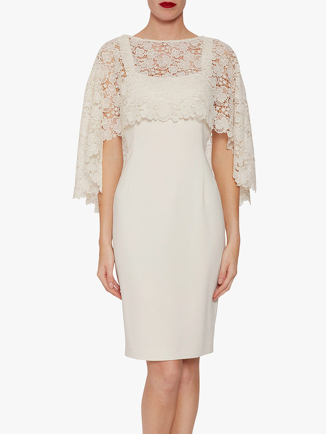 Gina Bacconi Catriona Crepe Dress With Lace Overcape, Butter Cream, 14