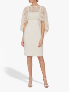 Gina Bacconi Catriona Crepe Dress With Lace Overcape, Butter Cream, 14