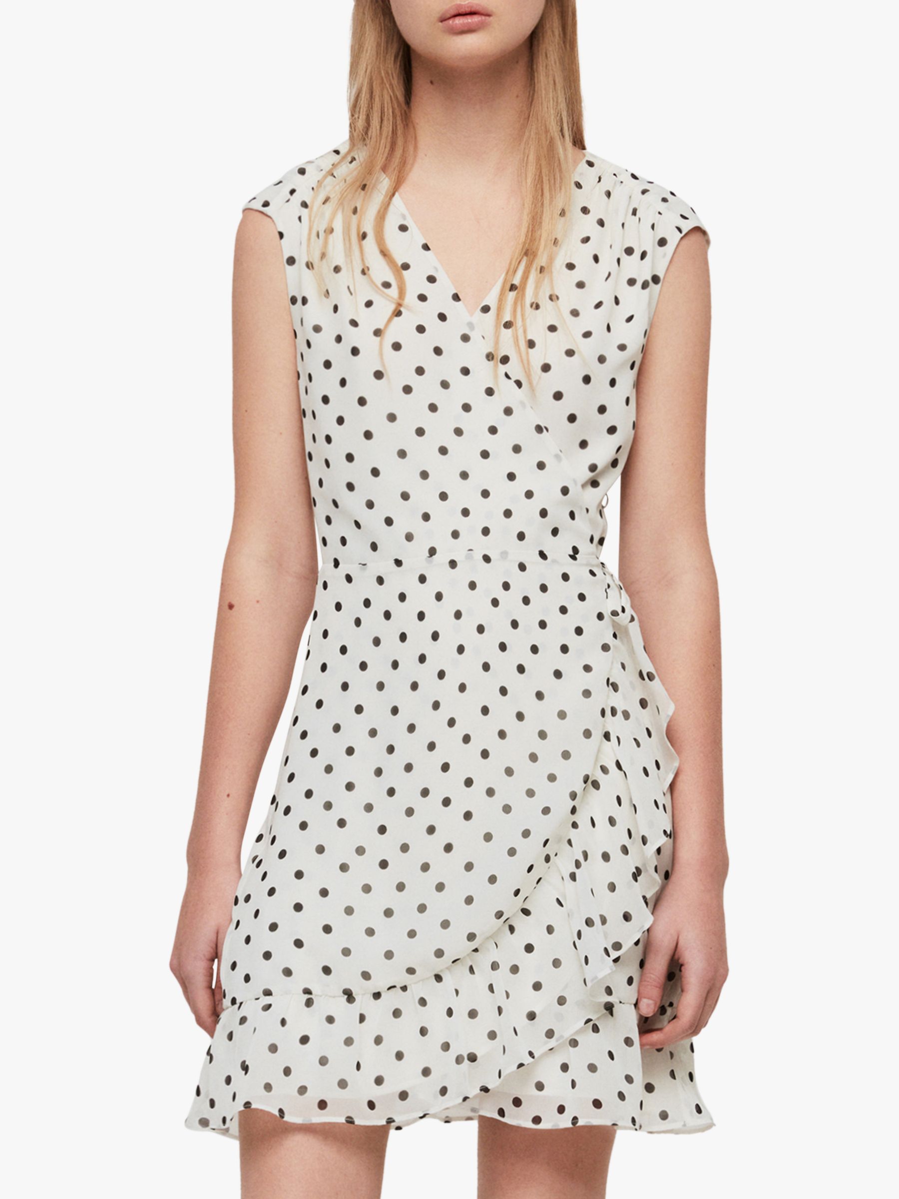 AllSaints Krystal Dot Dress, White/Black