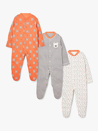 John Lewis & Partners Baby Bear Sleepsuit, Pack of 3, Multi