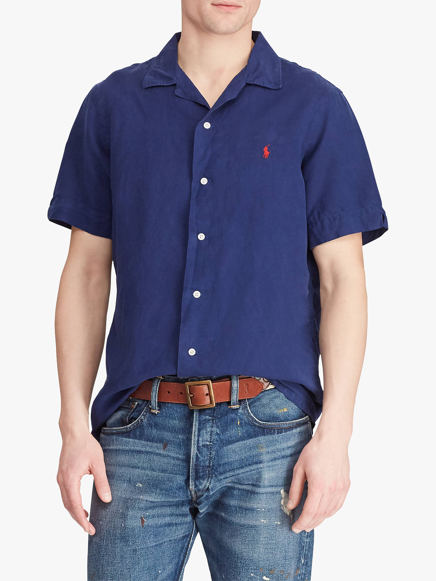 Polo Ralph Lauren Short Sleeve Cuban Collar Shirt | Navy at John Lewis ...