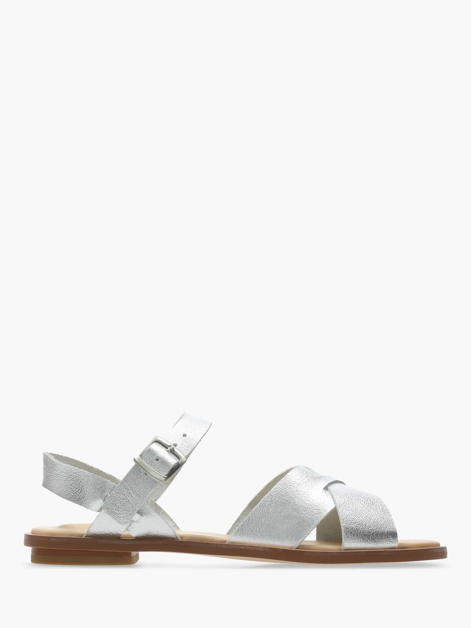 Clarks Willow Gild Cross Strap Sandals, Silver Leather
