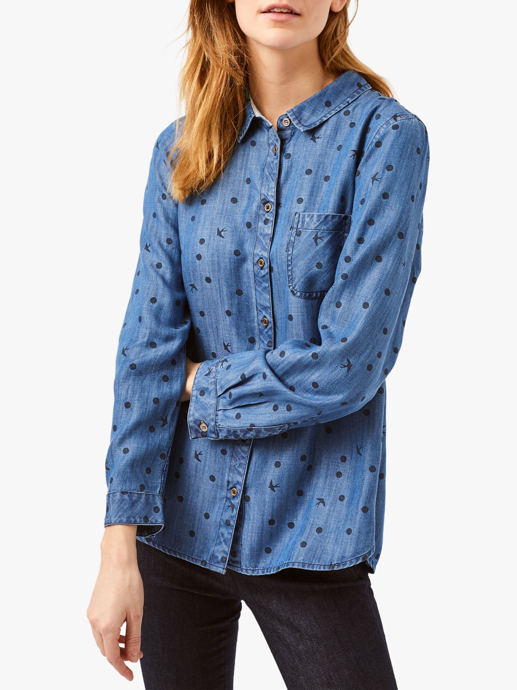 White Stuff Denim Spot Print Shirt, Blue