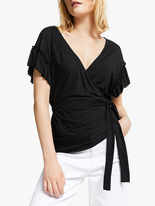 AND/OR Sienna Stripe Wrap Top, Black/Gold