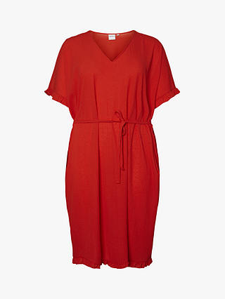 JUNAROSE Curve Ebony Frill Sleeve Dress, Red