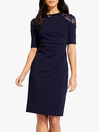 Adrianna Papell Crepe Floral Lace Dress, Midnight