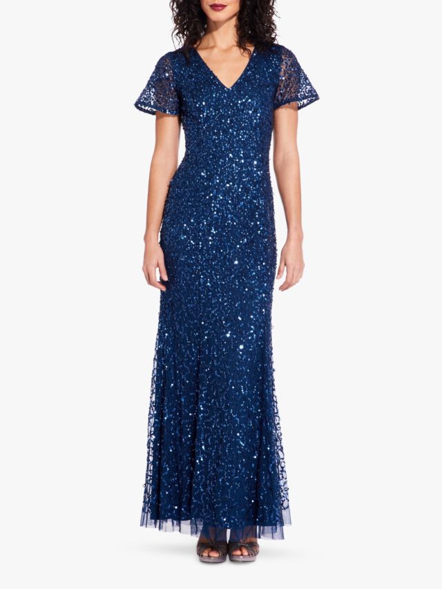 Adrianna Papell Sequin Mermaid Dress Deep Blue 8