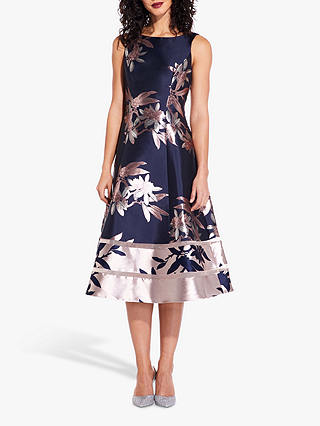Adrianna Papell Floral Jacquard Dress, Navy/Blush