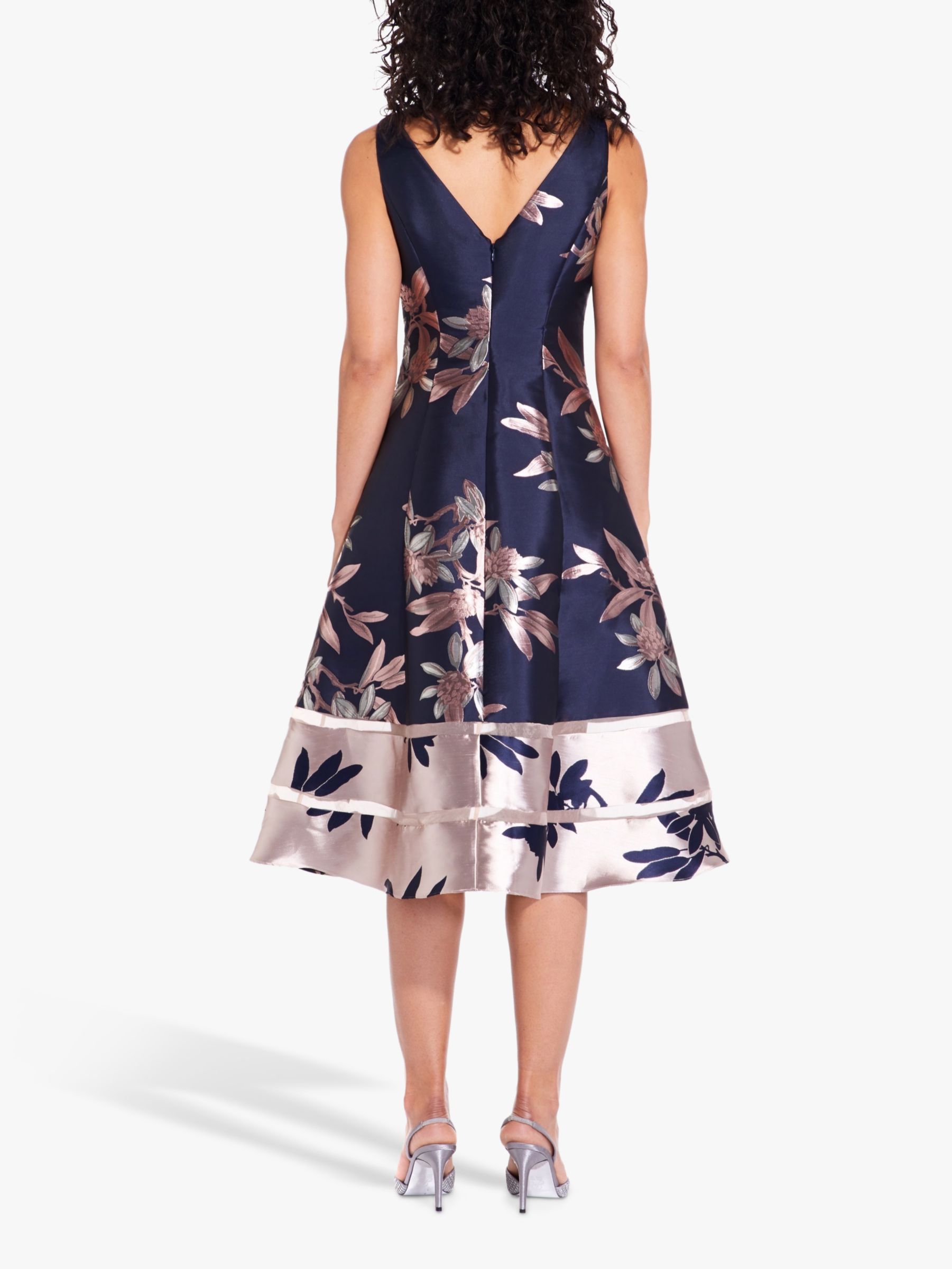 Adrianna Papell Floral Jacquard Dress, Navy/Blush at John Lewis & Partners