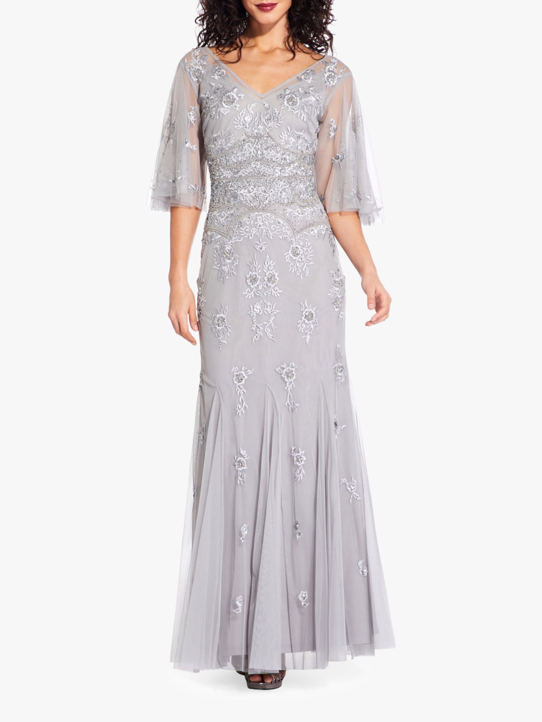 Adrianna Papell Floral Beaded Gown, Bridal Silver at John Lewis & Partners