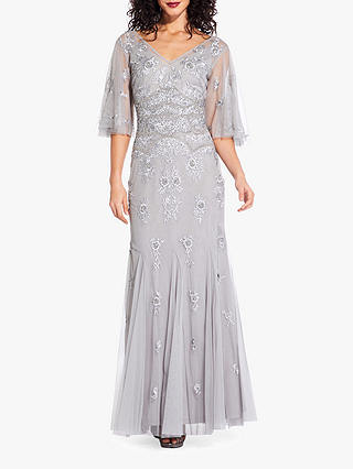 Adrianna Papell Floral Beaded Dress, Bridal Silver