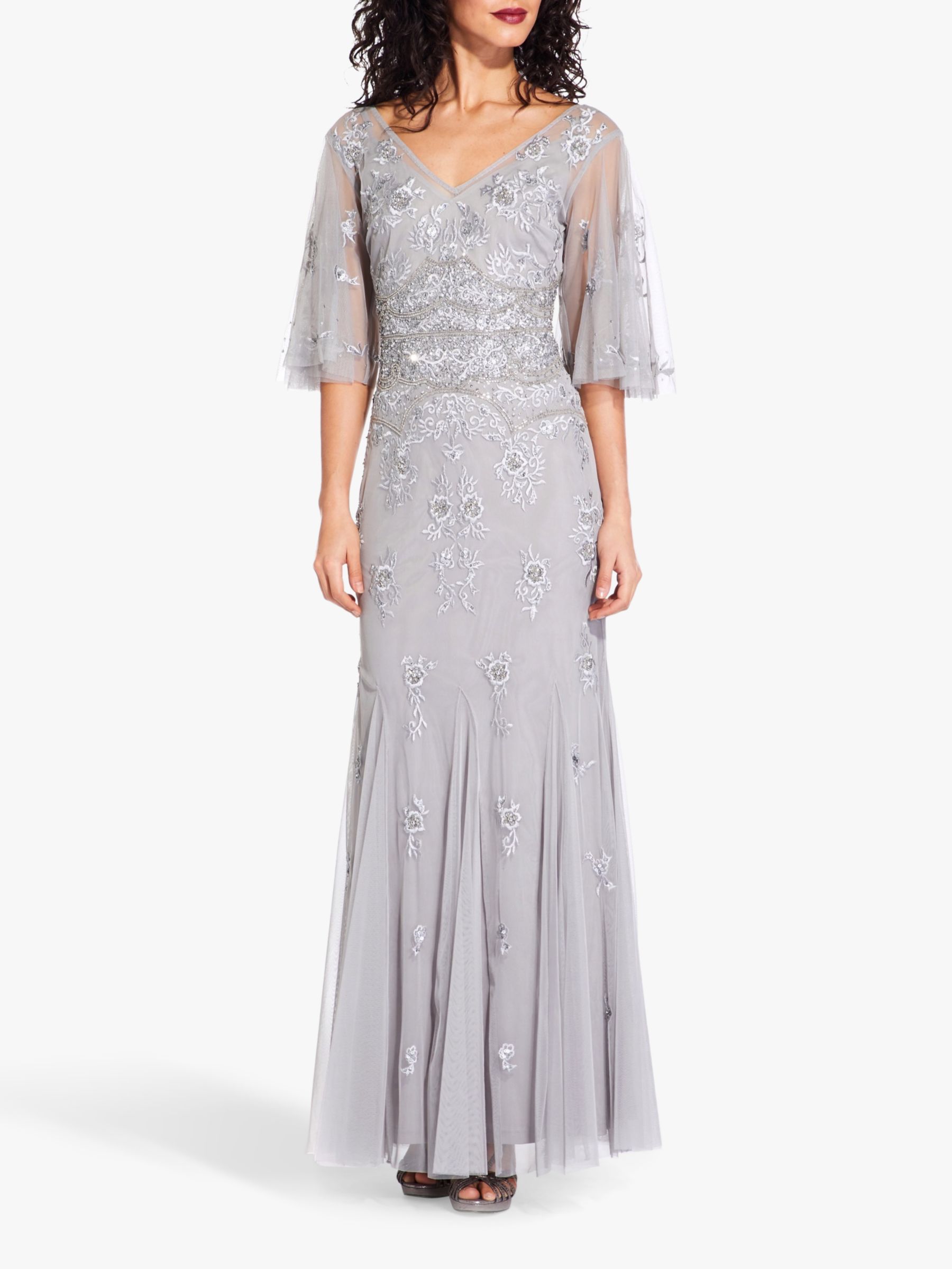 Adrianna Papell Floral Beaded Gown Bridal Silver at John