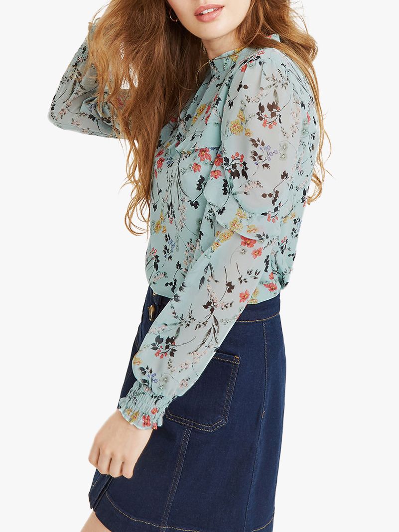 oasis blue chiffon frill top