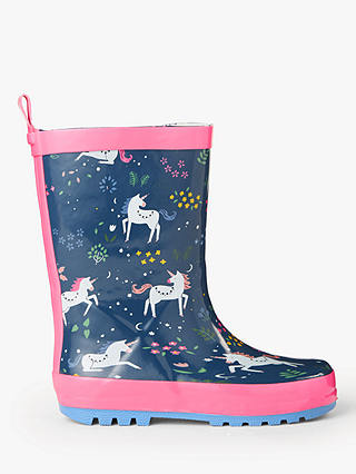 John Lewis & Partners Kids' Unicorn Wellington Boots, Navy/Pink