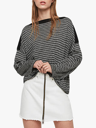 AllSaints Keya Stripe Jumper, Black/Chalk White