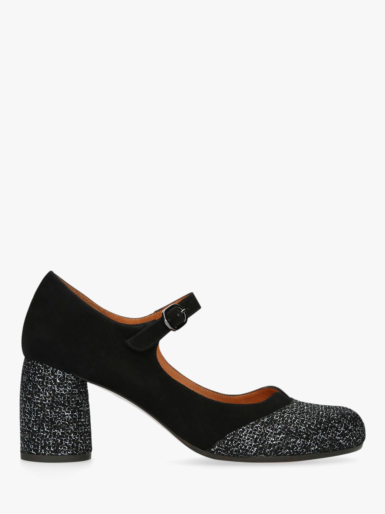 Chie Mihara Mona Block Heel Ankle Strap Court Shoes, Black Suede at ...