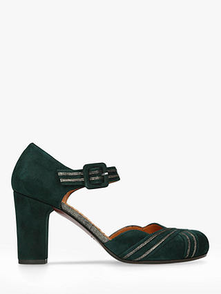 Chie Mihara Kilo Block Heel Ankle Strap Court Shoes, Green Suede