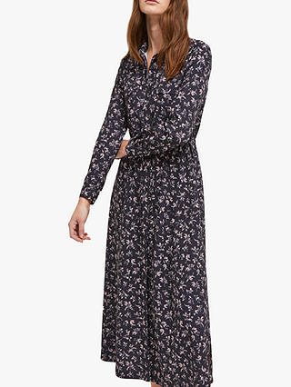 French Connection Felicienne Drape Shirt Dress, Utility Blue/Sweet Pea Multi