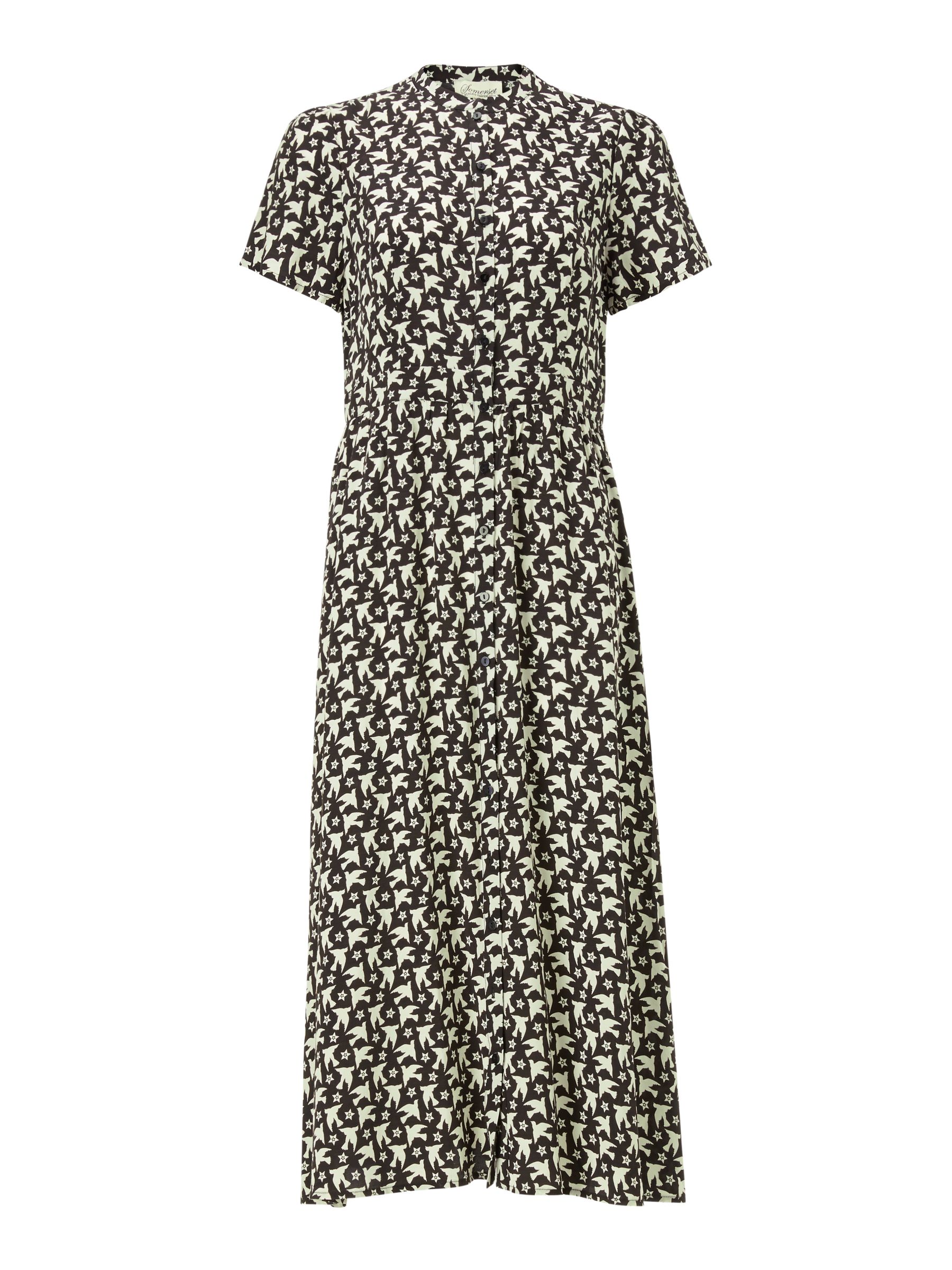 Somerset by Alice Temperley Star Bird Midi Shirt Dress, Black/Ivory