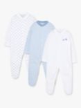 John Lewis & Partners Baby GOTS Organic Cotton Elephant Sleepsuit, Pack of 3, White/Blue