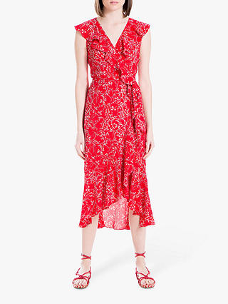 Max Studio Floral Print Wrap Dress, Red/Blush