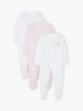 John Lewis & Partners Baby GOTS Organic Cotton Elephant Sleepsuit, Pack of 3, White