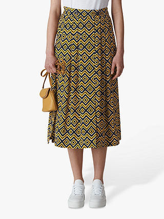 Whistles Zig Zag Print Wrap Skirt, Yellow/Multi