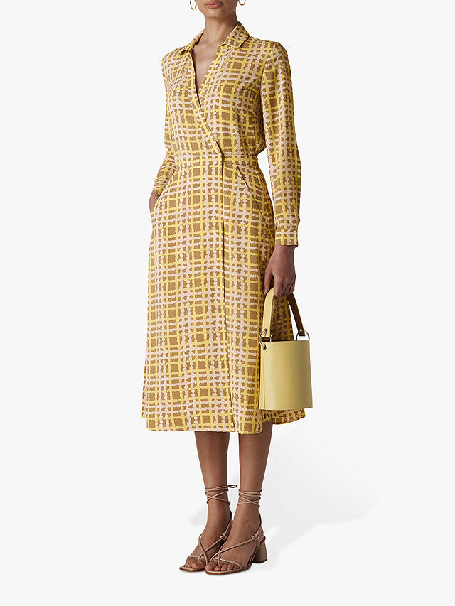 Whistles Painted Check Wrap Dress, Yellow/Multi at John Lewis & Partners