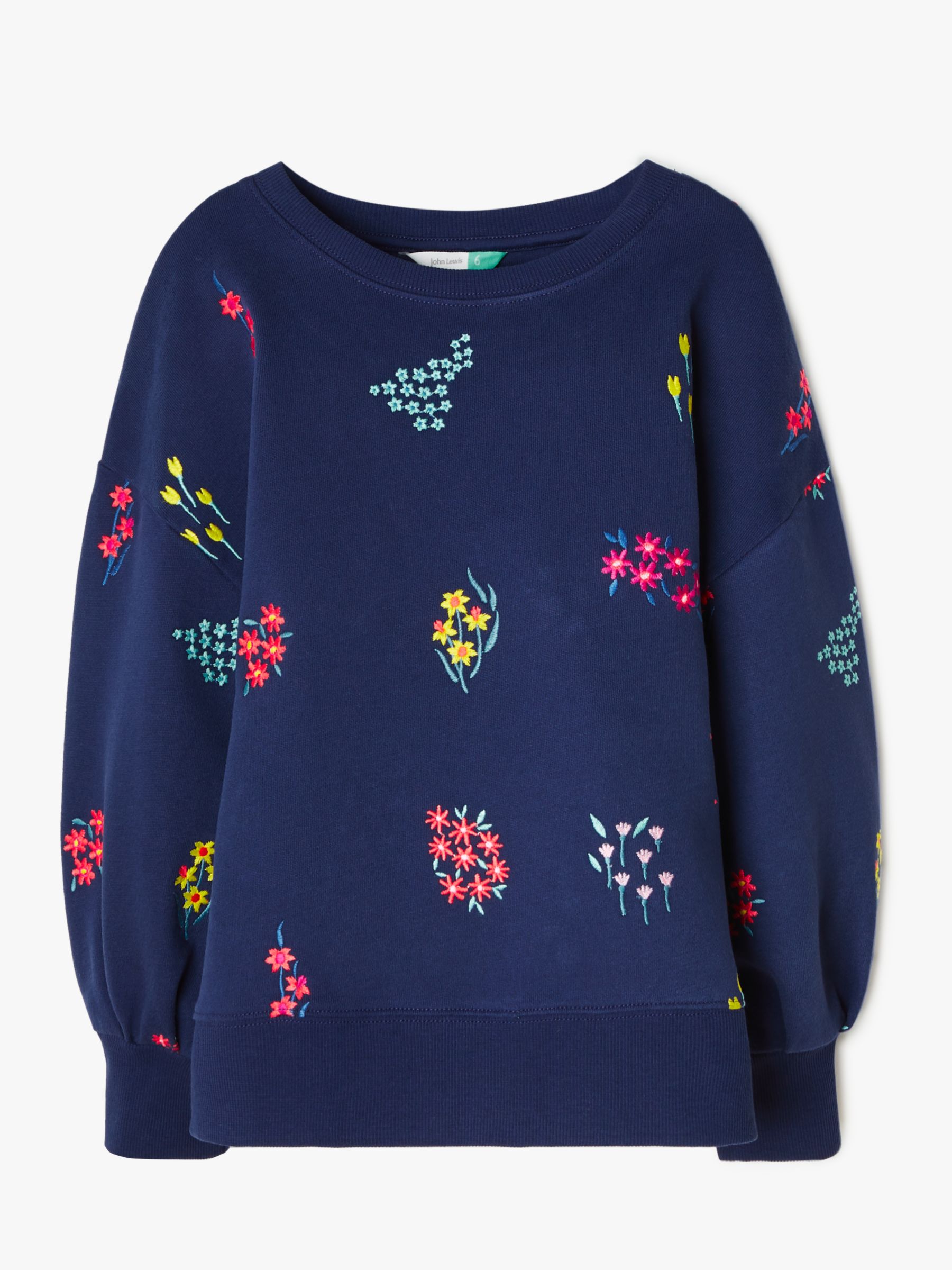 John Lewis & Partners' Girls' Floral Embroidery Sweatshirt, Navy