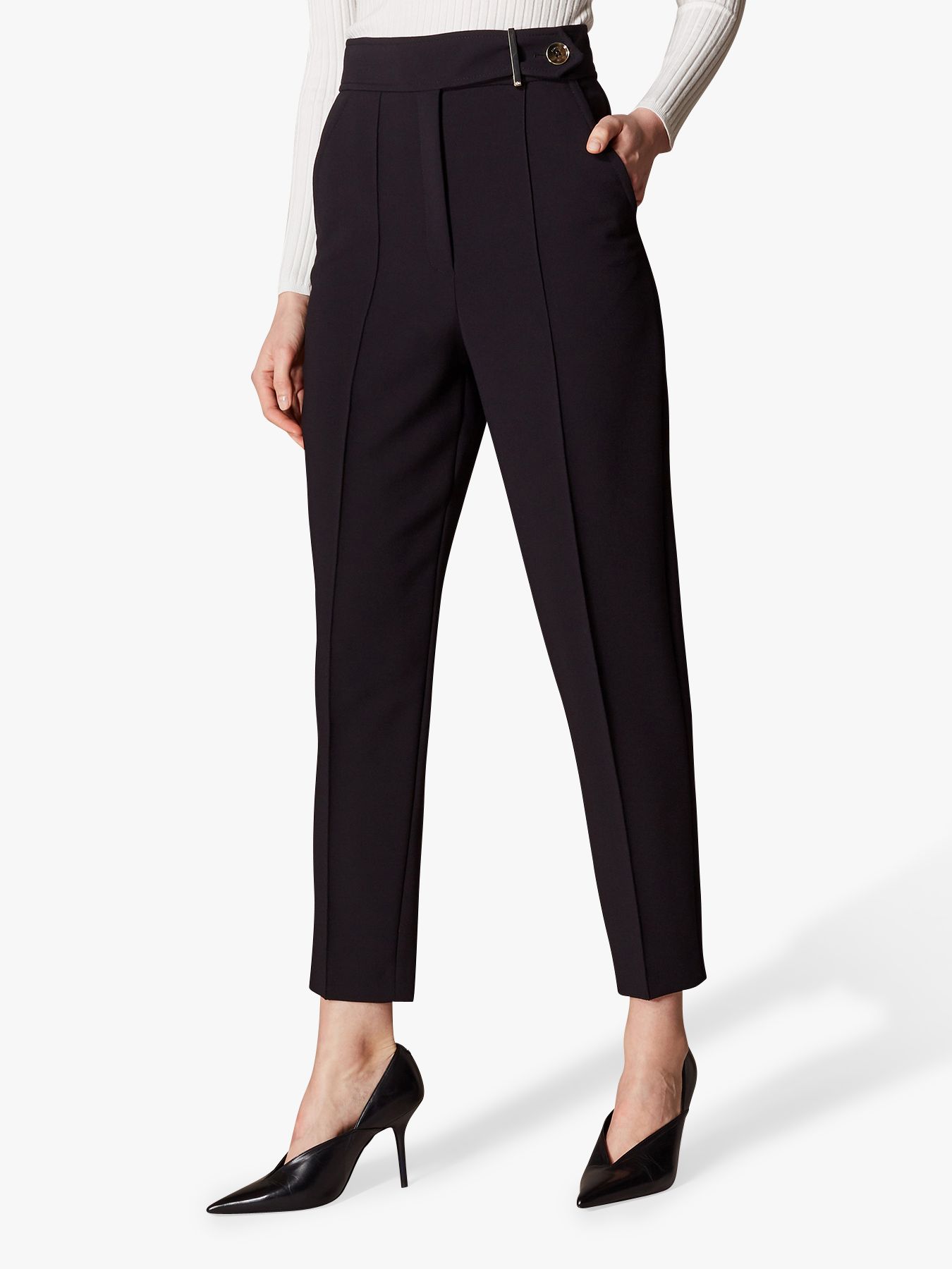 Karen Millen High Waist Tailored Trousers, Black at John Lewis & Partners
