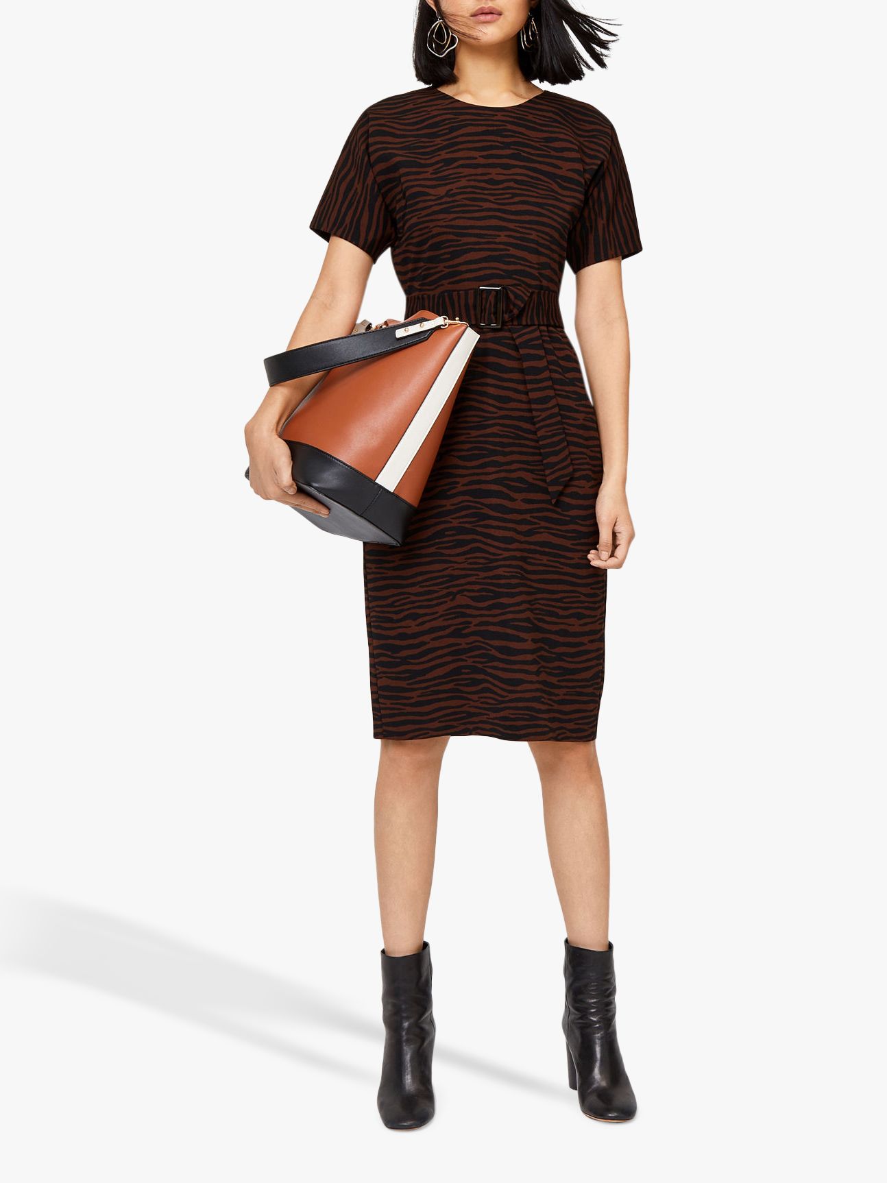 warehouse tiger print midi dress