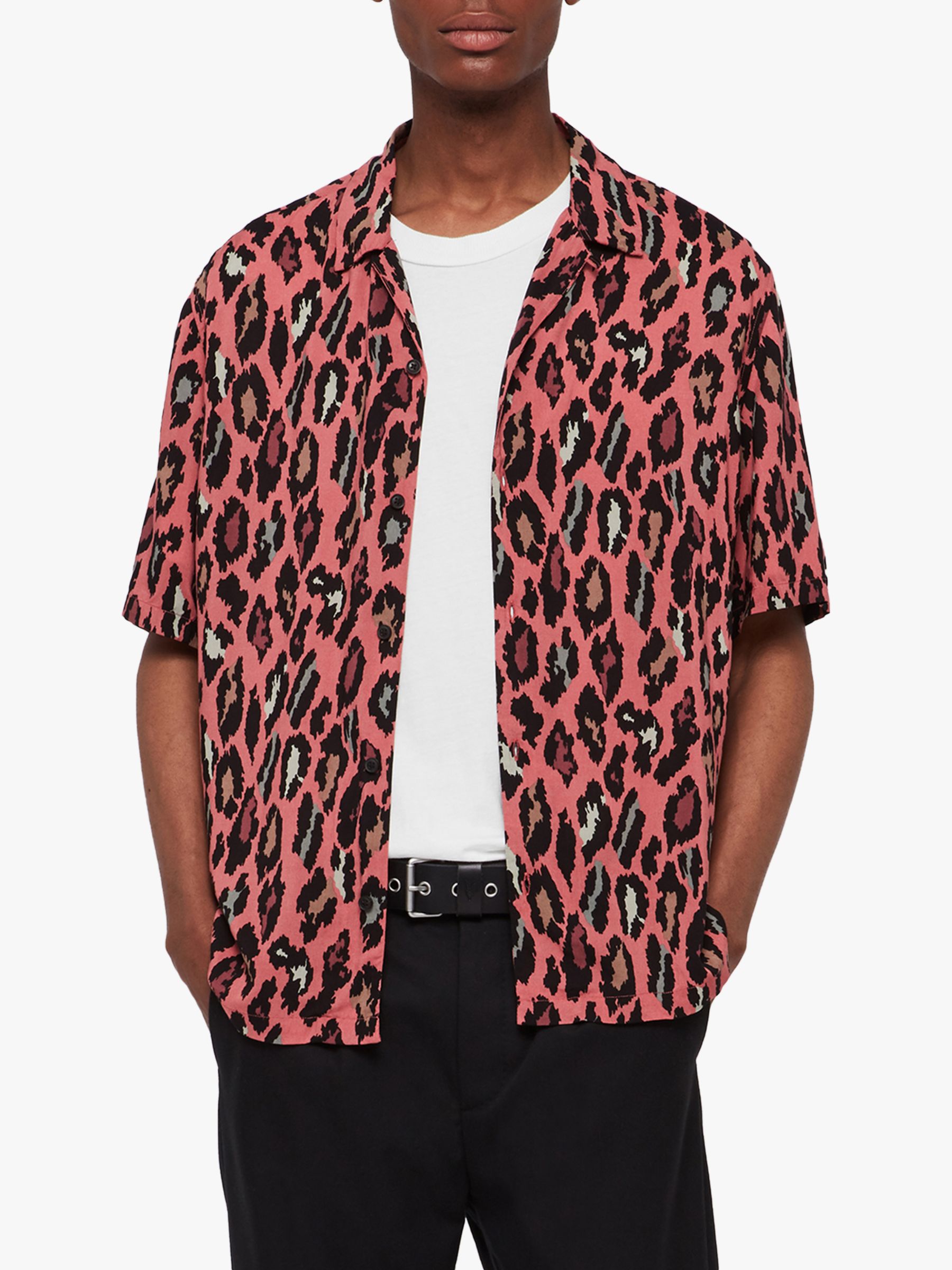 AllSaints Ocelot Leopard Print Shirt, Pink, XS