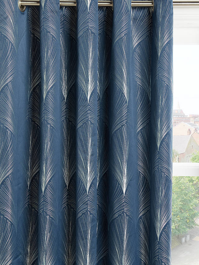John Lewis Partners Deco Fan Pair, Navy And Teal Curtains