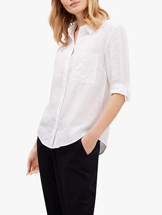 Jaeger Fine Stripe Linen Roll Sleeve Shirt, White